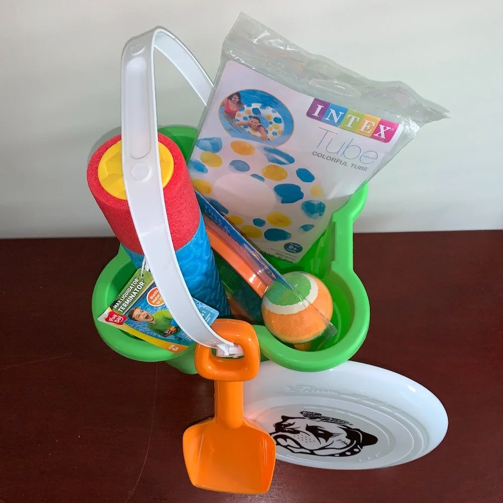 White and Orange Party Favors Set - Beach Essentials Pail/Shovel/Water Toys